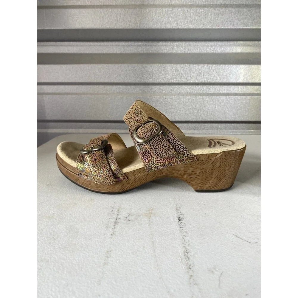 Dansko Sophie Sandals Bronze Iridescent Metallic Wedge Slide Women’s 38 US 7.5-8